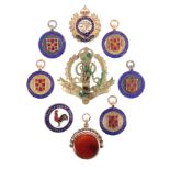 THREE 9CT GOLD AND ENAMEL RUGBY MEDALS