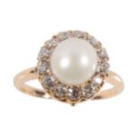 A DIAMOND AND CULTURED PEARL DRESS RING