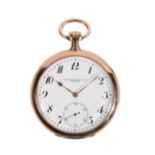 PATEK PHILIPPE: A 14CT GOLD GENTLEMAN'S OPEN FACE POCKET WATCH