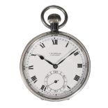 J. W. BENSON OF LONDON: A NICKEL PLATED OPEN FACE POCKET WATCH