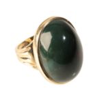 A LARGE BLOOD STONE DRESS RING