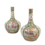 A PAIR OF CHINESE "CANTONESE" FAMILLE ROSE/VERTE BOTTLE VASES,