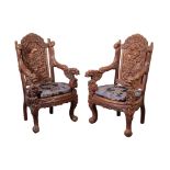 A PAIR OF CHINESE HARDWOOD THRONE CHAIRS, LATE QING, circa 1870