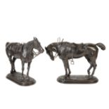 A NEAR PAIR OF BRONZE HORSES