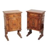 A PAIR OF TUSCAN WALNUT SMALL CUPBOARDS