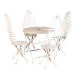 A SET OF FOUR WHITE-PAINTED WROUGHT-IRON GARDEN CHAIRS,