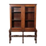 A VICTORIAN WALNUT CABINET-ON-STAND,