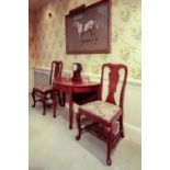 A GEORGE III MAHOGANY DEMI-LUNE DROP-LEAF TABLE