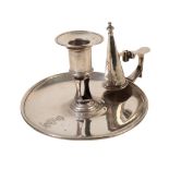 A GEORGE III SILVER CHAMBERSTICK AND SNUFFER