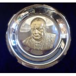 A JOHN PINCHES SILVER CHURCHILL COMMEMORATIVE PLATE