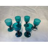 SIX VICTORIAN GREEN WINE GLASSES