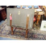 A 19TH CENTURY MAHOGANY, BRASS AND LEATHERETTE FOLIO STAND