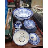 A VICTORIAN BLUE AND WHITE TRANSFER PRINTED WASH BOWL