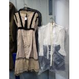 AN EDWARDIAN DAY DRESS, IN FAWN SHOT SILK,