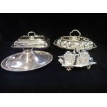 A SILVER PLATED SERVING DISH AND COVER