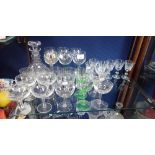 A COLLECTION OF GLASSWARE, INCLUDING VICTORIAN 'GREEK KEY' ENGRAVED CHAMPAGNE COUPES