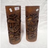 A PAIR OF CHINESE CARVED BAMBOO BRUSH HOLDERS