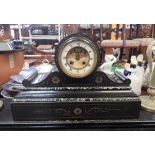 A VICTORIAN SLATE AND MARBLE CASED MANTEL CLOCK