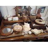 A COLLECTION OF WOODEN ITEMS, CHINESE PAINTED MARBLE PLAQUES