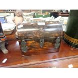 A 19TH CENTURY AMBOYNA WOOD DOMED TOP TEA CADDY