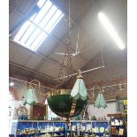 A PAIR OF LARGE HANGING LIGHT FITTINGS, EACH WITH FOUR BRANCHES