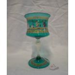 A LARGE VENETIAN GREEN GLASS GOBLET