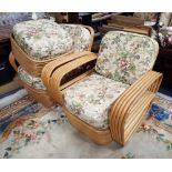 A PAIR OF VINTAGE RATTAN CONSERVATORY ARMCHAIRS