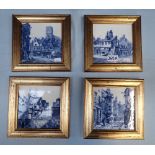 A SET OF FOUR VICTORIAN BLUE AND WHITE TILES