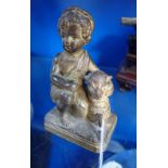 A 19TH CENTURY GILT SPELTER STUDY OF A BOY WITH A SHEEP