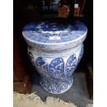 A CONTEMPORARY CHINESE BLUE AND WHITE GARDEN SEAT, 41cm high