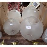 TWO PAIRS OF ETCHED CONTINENTAL OIL LAMP SHADES