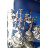 TWO PAIRS OF SILVER PLATED CANDELABRA