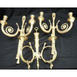 A PAIR OF BRASS WALL LIGHTS