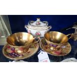 A PAIR OF AYNSLEY CABINET CUPS AND SAUCERS