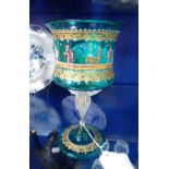 A LARGE VENETIAN GREEN GLASS GOBLET