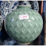 A JAPANESE PALE GREEN CRACKLE GLAZED VASE