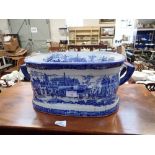 A VICTORIAN STYLE BLUE AND WHITE CERAMIC FOOT BATH