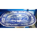 A VICTORIAN BLUE AND WHITE TRANSFER DECORATED MEAT PLATE