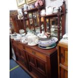 A LATE 19TH CENTURY MAHOGANY SIDEBOARD WITH 'AESTHETIC' INSPIRED DECORATION