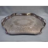 A SILVER PLATED HEAVY GAUGE GALLERIED TRAY