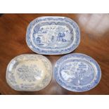 A VICTORIAN WILLOW PATTERN MEAT DISH