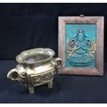A TIBETAN FRAMED PICTURE OF A DIETY