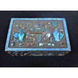 A CHINESE COPPER AND BLUE ENAMEL BOX