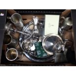 A QUANTITY OF SILVER-PLATED , PEWTER AND OTHER ITEMS