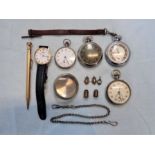 A SILVER CASED POCKET WATCH, OTHER WATCHES