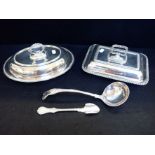 TWO SILVER-PLATED SERVING DISHES AND COVERS