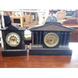 A VICTORIAN SLATE MANTEL CLOCK OF GRECIAN TEMPLE FORM