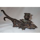 BRONZE CHAMBER STICK IN THE FORM OF A MYTHICAL BEAST