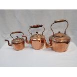 THREE VICTORIAN COPPER KETTLES