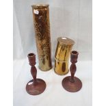 BOER WAR INTEREST: A PAIR OF CANDLESTICKS; 'FROM THE TEAK OF HMS TERRIBLE, WHOSE GUNS RELIEVED LADYS